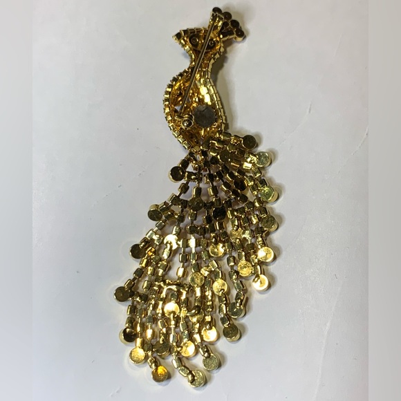 Rhinestone Jeweled Peacock Pin Brooch Signed OTC On The Back.  4.5 inches tall - Picture 11 of 12